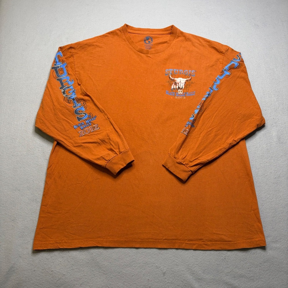 Sturgis Long Sleeve T-Shirt Mens XXL Orange Black Hills Rally 2012 Steer Skull - Picture 2 of 10